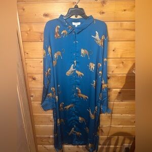 Umgee Blue Maxi Dress with Animal Print